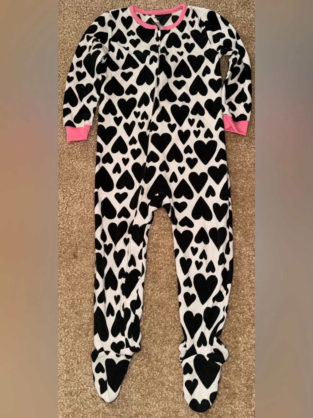 Kids Black & White Heart One-Piece with Pink Cuffs